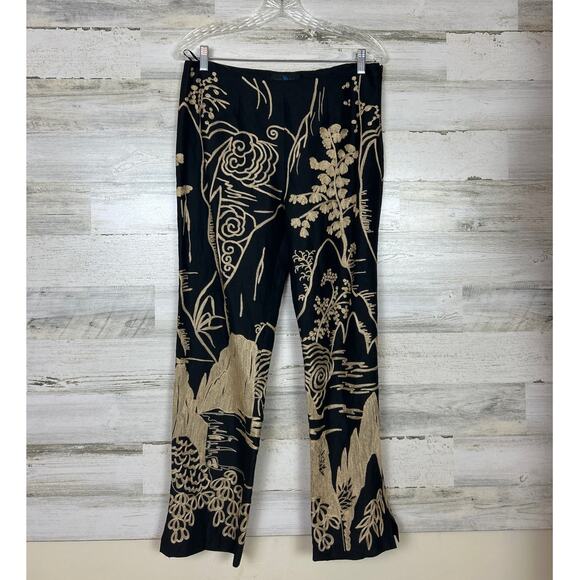 Sue Wong Vintage women 8 silk boho pant suit SET black tan embroidered black - Picture 2 of 11